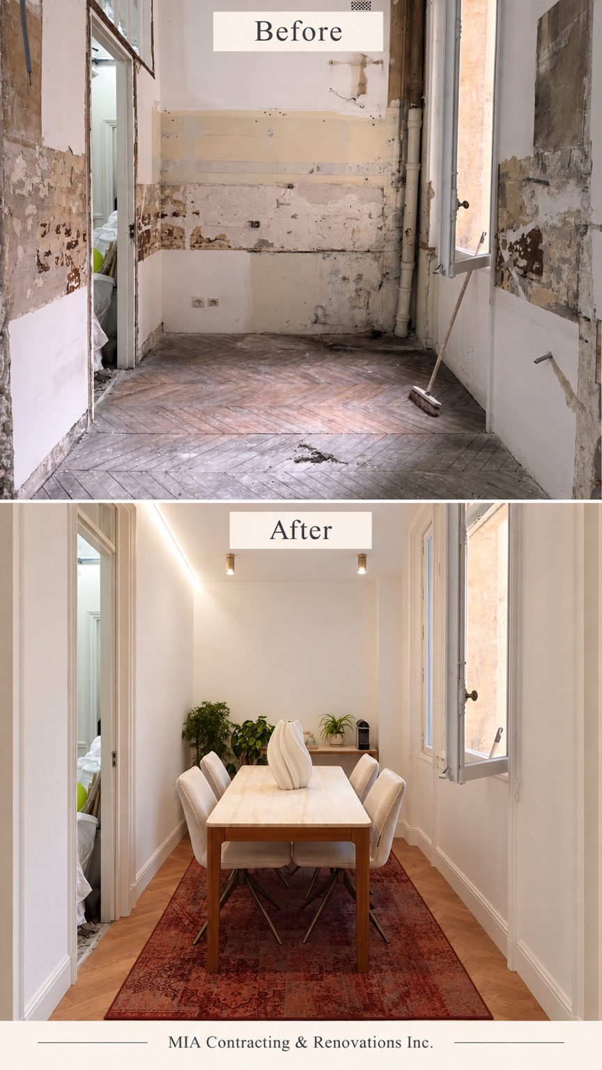 Dining area renovation — before and after renovation