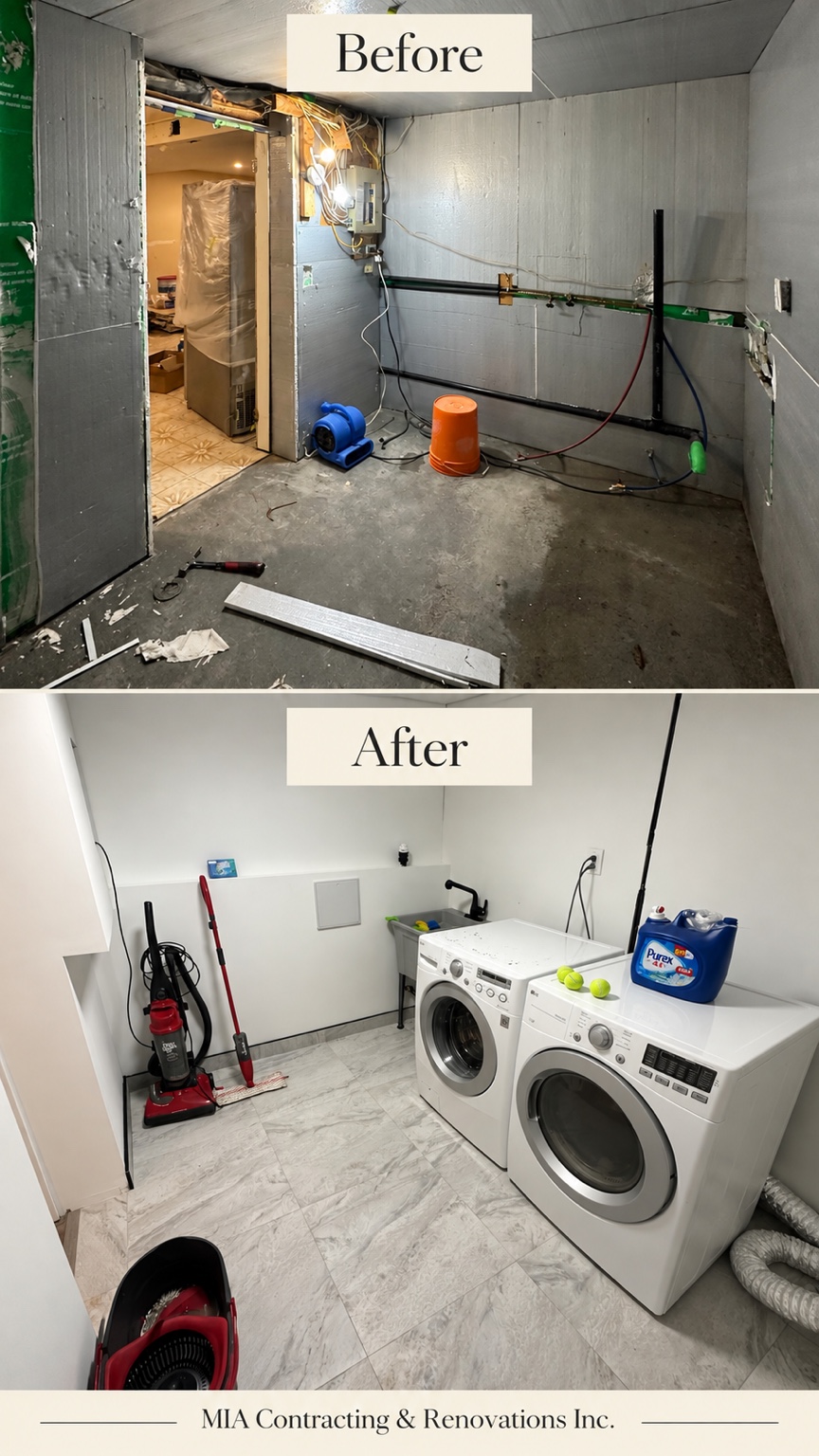 Basement laundry renovation — before and after renovation