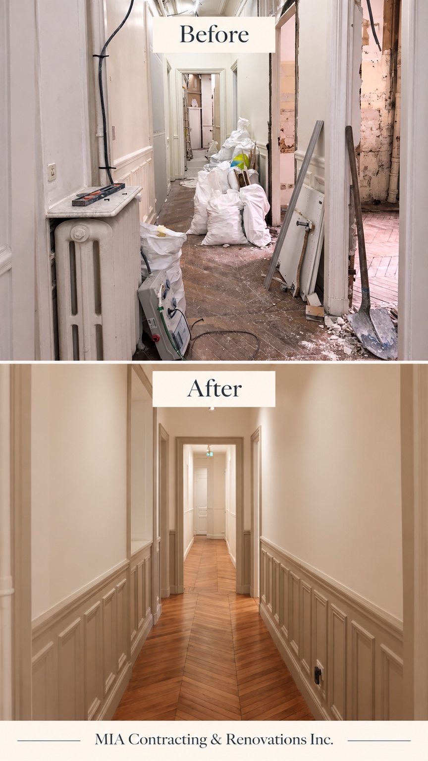 Heritage corridor renovation — before and after renovation